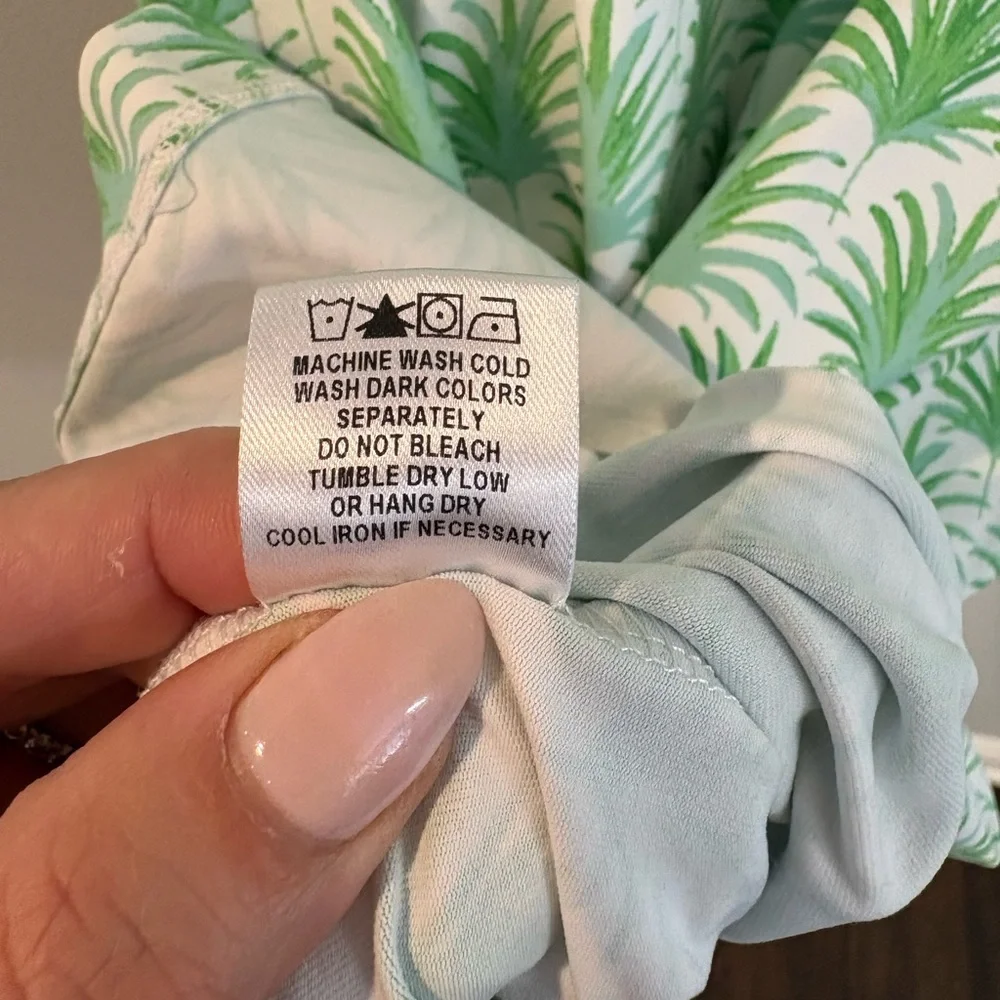 Tuckernuck Persifor Stem Flora Tyler Dress Green and White Palm Print Small - Picture 7 of 8